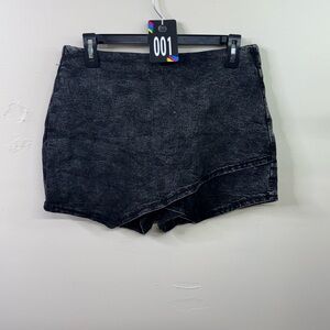 Women’s Black Washed Denim Skort-Style Shorts